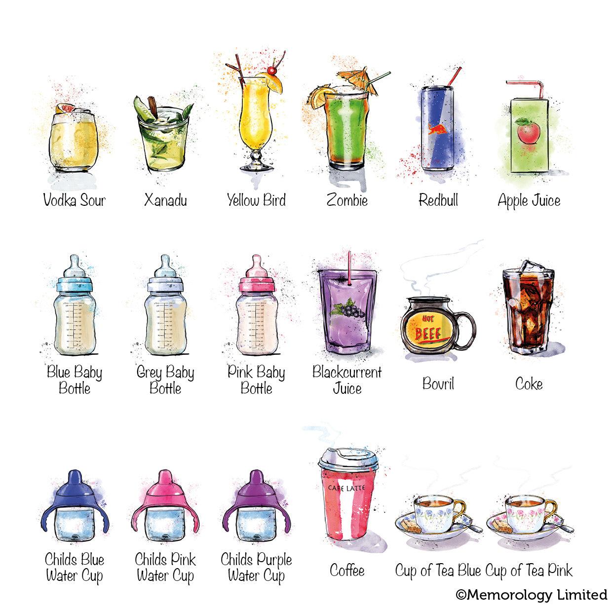 Larger Family of Drinks Prints - memorology