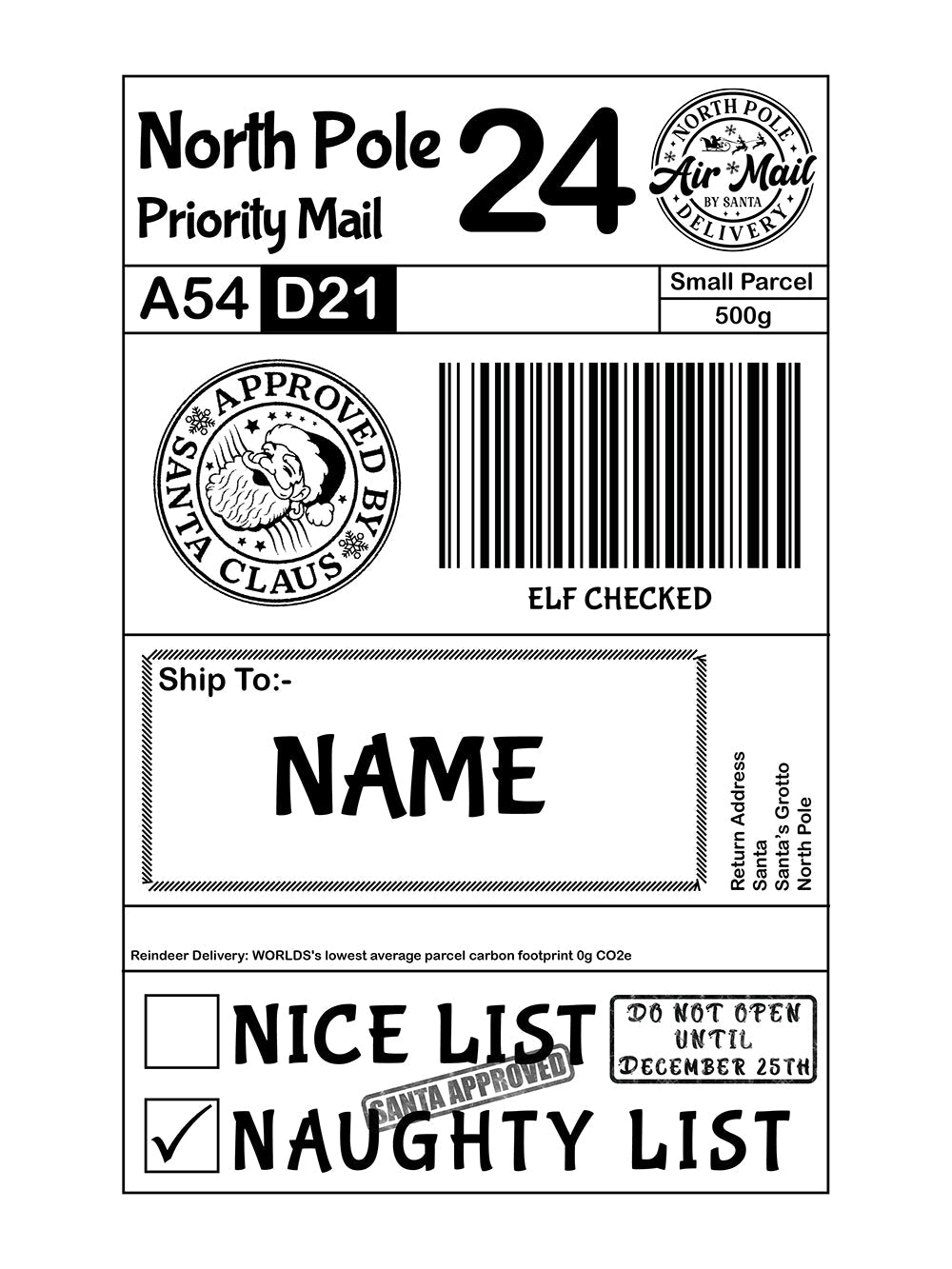 Personalised Santa Postage Label | North Pole Gift Sticker - memorology